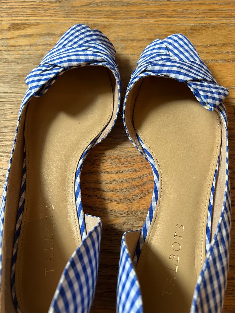 Womens Blue Gingham Knot Front Flats Talbots 9 1/2 - Picture 8 of 9
